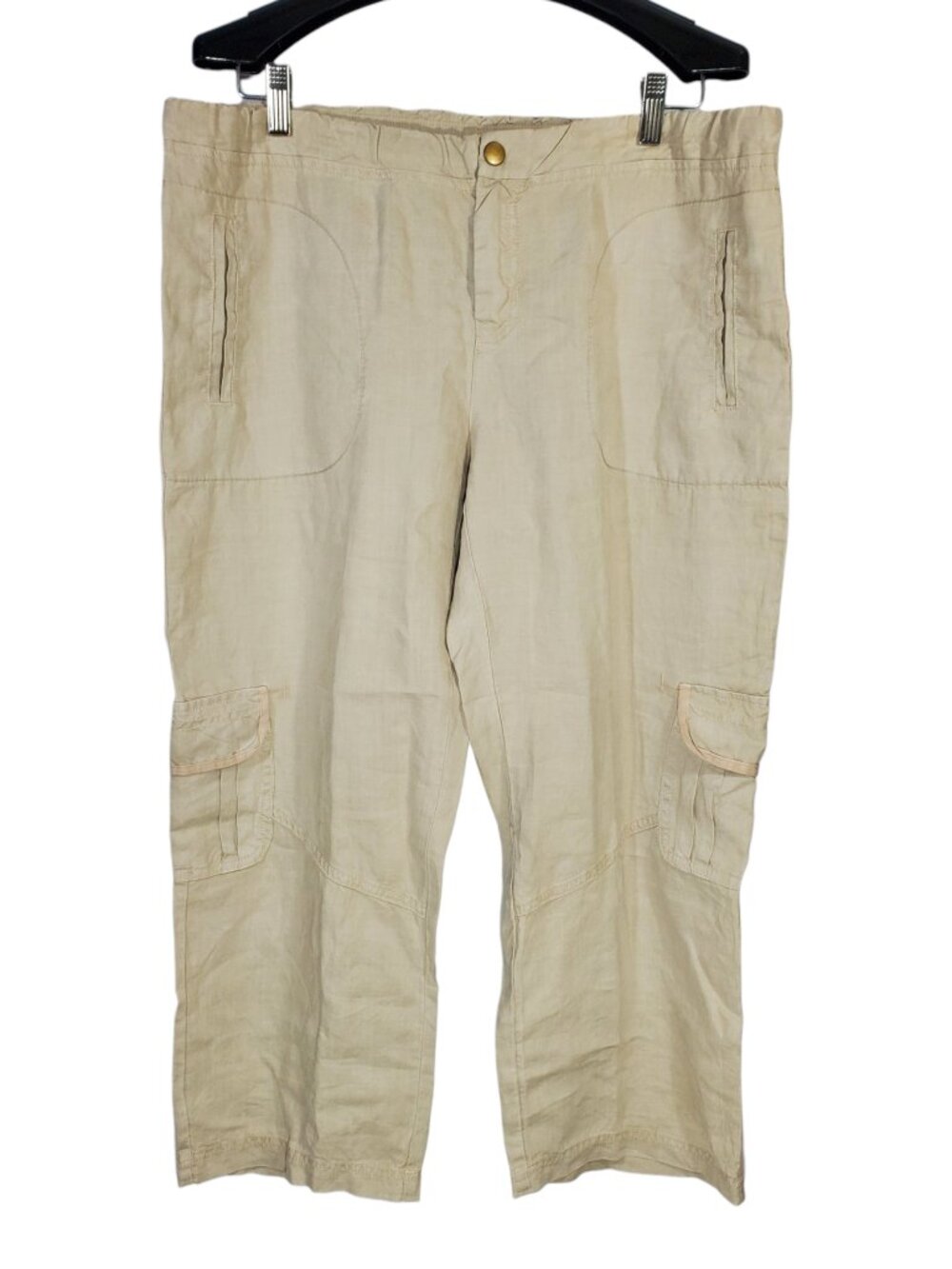 XCVI Crop Cargo Pants Womens L Beige Wide-Leg Baggy Boho Lagenlook Hippie Casual
